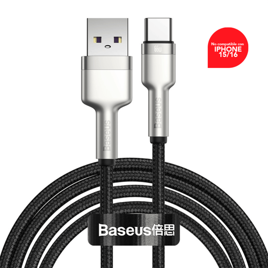 Cable de Carga Rápida Metálico Baseus USB a Tipo - C de 25 cm - 66W - Serie Cafule Premium - Negro - Bestmart