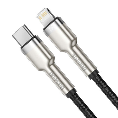 Cable de Carga Rápida Metálico Baseus USB - C a Lightning de 2 Metros - 20W - Serie Cafule Premium - Negro - Bestmart