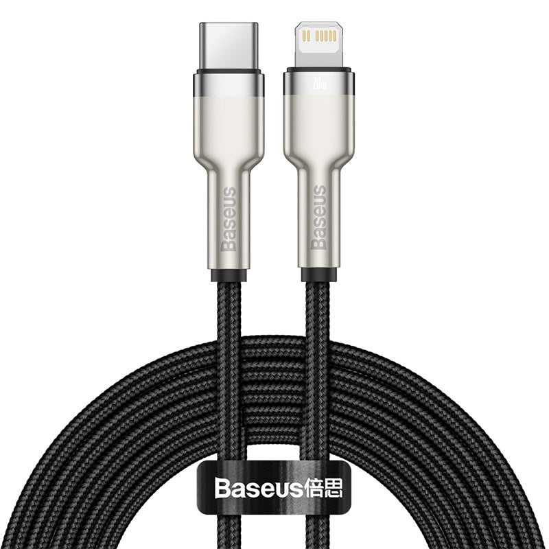 Cable de Carga Rápida Metálico Baseus USB-C a Lightning de 2 Metros - 20W - Serie Cafule Premium - Negro