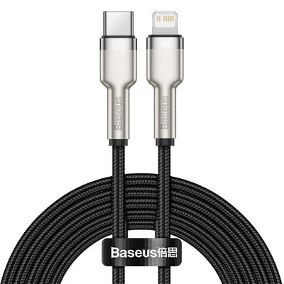 Cable de Carga Rápida Metálico Baseus USB - C a Lightning de 2 Metros - 20W - Serie Cafule Premium - Negro - Bestmart