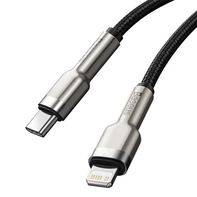 Cable de Carga Rápida Metálico Baseus USB - C a Lightning de 2 Metros - 20W - Serie Cafule Premium - Negro - Bestmart