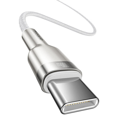 Cable de Carga Rápida Metálico Baseus USB - C a USB - C de 2 Metros - 100W - Serie Cafule Premium - Blanco - Bestmart