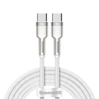 Cable de Carga Rápida Metálico Baseus USB - C a USB - C de 2 Metros - 100W - Serie Cafule Premium - Blanco - Bestmart