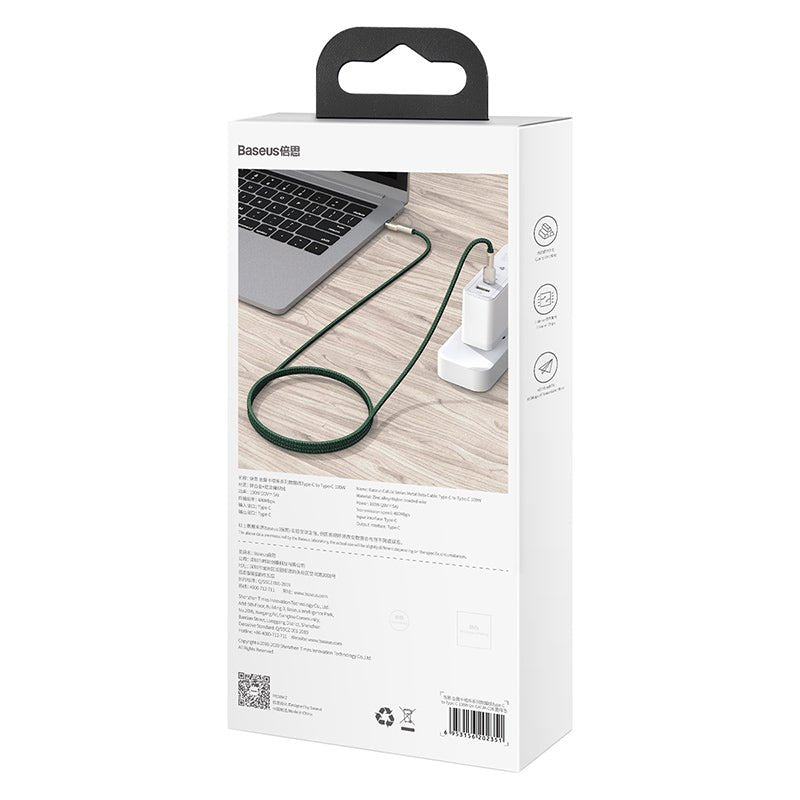 Cable de Carga Rápida Metálico Baseus USB - C a USB - C de 2 Metros - 100W - Serie Cafule Premium - Verde - Bestmart
