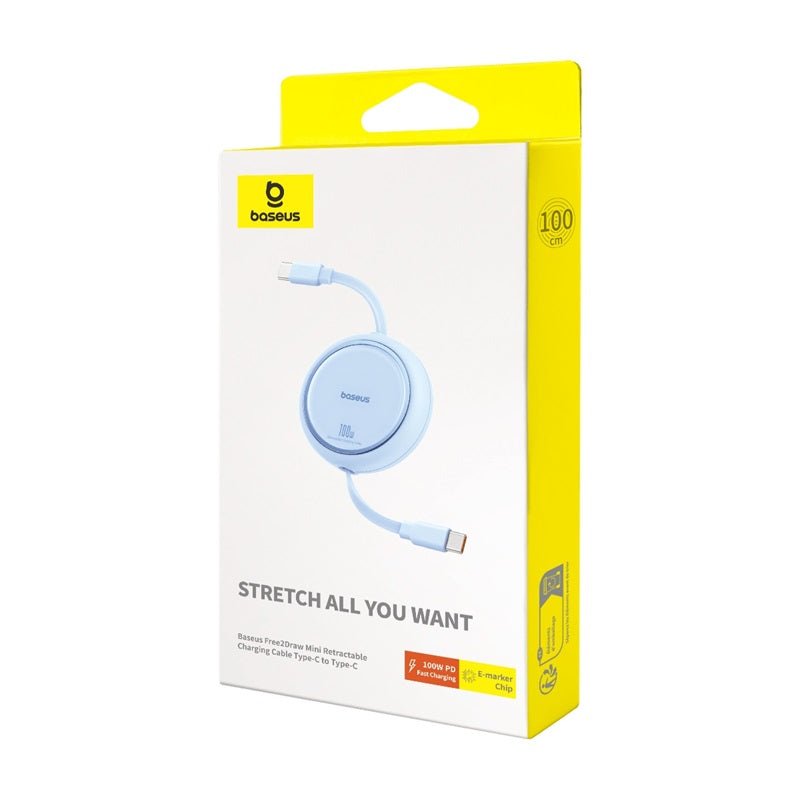 Cable de Carga Rápida Retráctil Bidireccional Baseus Free2 Draw Mini Tipo C a Tipo C de 1 metro - 100W - Azul - Bestmart