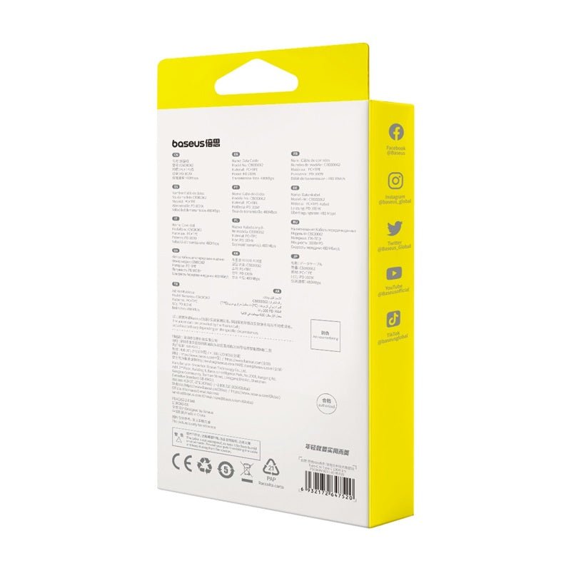 Cable de Carga Rápida Retráctil Bidireccional Baseus Free2 Draw Mini Tipo C a Tipo C de 1 metro - 100W - Blanco - Bestmart