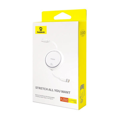 Cable de Carga Rápida Retráctil Bidireccional Baseus Free2 Draw Mini Tipo C a Tipo C de 1 metro - 100W - Blanco - Bestmart