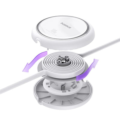 Cable de Carga Rápida Retráctil Bidireccional Baseus Free2 Draw Mini Tipo C a Tipo C de 1 metro - 100W - Blanco - Bestmart
