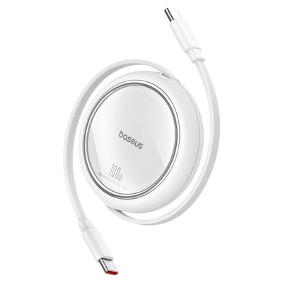 Cable de Carga Rápida Retráctil Bidireccional Baseus Free2 Draw Mini Tipo C a Tipo C de 1 metro - 100W - Blanco - Bestmart