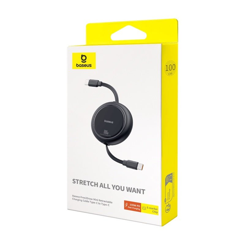 Cable de Carga Rápida Retráctil Bidireccional Baseus Free2 Draw Mini Tipo C a Tipo C de 1 metro - 100W - Negro - Bestmart