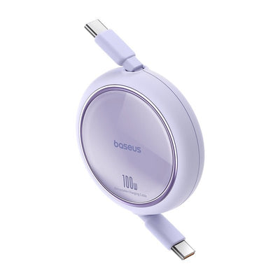 Cable de Carga Rápida Retráctil Bidireccional Baseus Free2 Draw Mini Tipo C a Tipo C de 1 metro - 100W - Púrpura - Bestmart