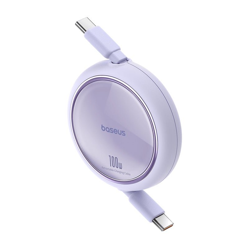 Cable de Carga Rápida Retráctil Bidireccional Baseus Free2 Draw Mini Tipo C a Tipo C de 1 metro - 100W - Púrpura - Bestmart