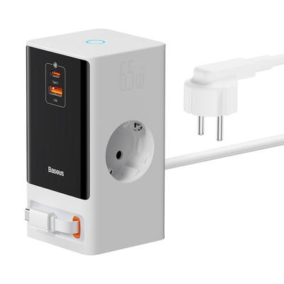 Cargador Baseus PowerCombo Digital PowerStrip (AC - Tipo C - USB - A) - 65W - Blanco - Bestmart