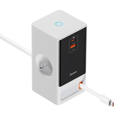 Cargador Baseus PowerCombo Digital PowerStrip (AC - Tipo C - USB - A) - 65W - Blanco - Bestmart