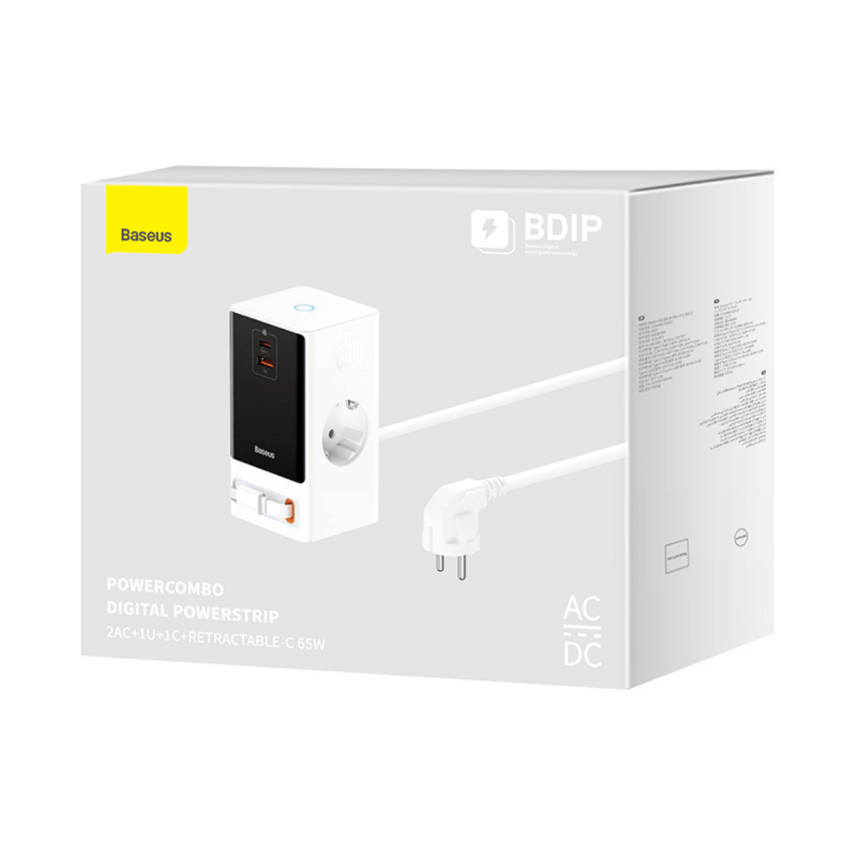 Cargador Baseus PowerCombo Digital PowerStrip (AC - Tipo C - USB - A) - 65W - Blanco - Bestmart