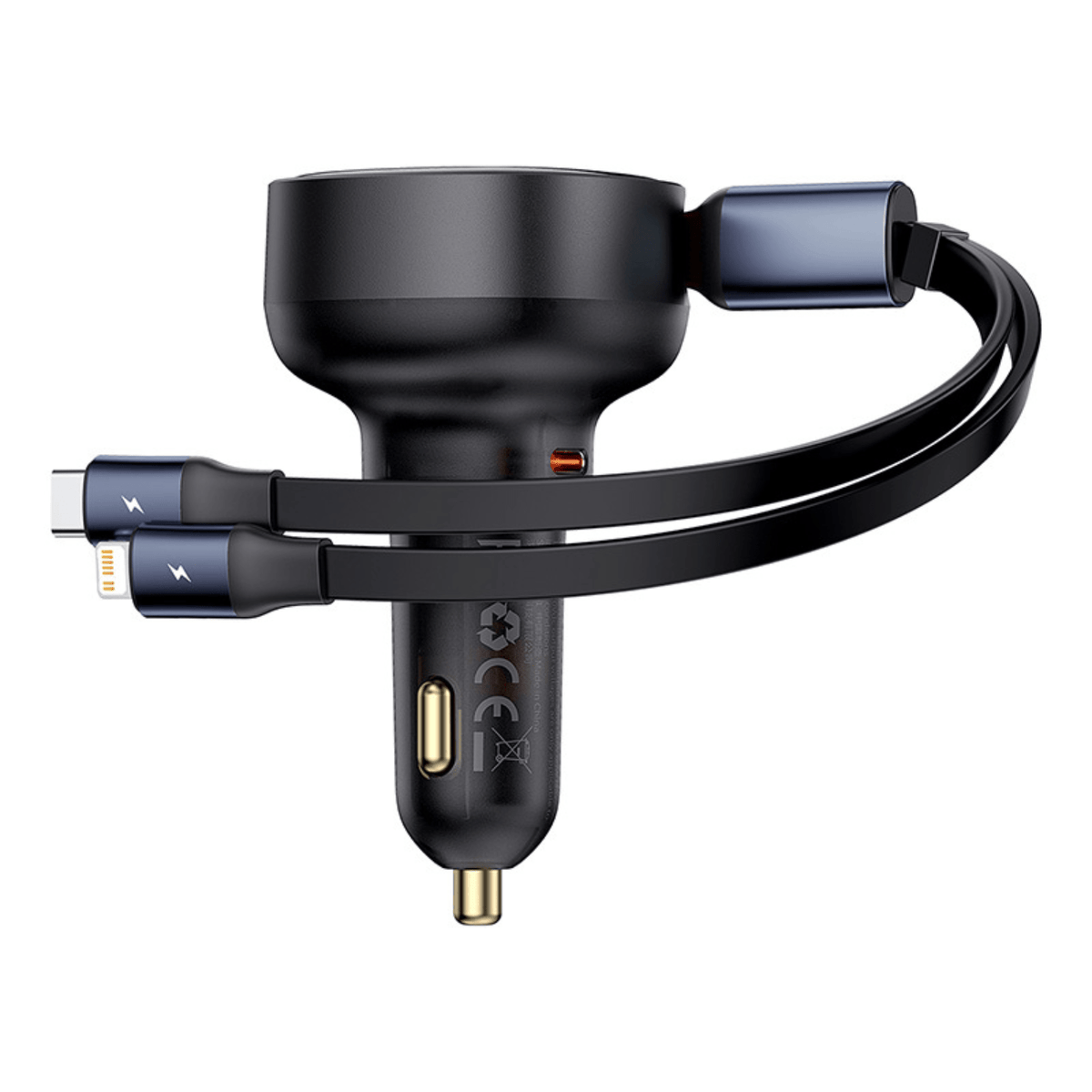 Cargador de smartphone para Auto Baseus Enjoyment Tipo C Con Cable Tipo C y Lightning - 60W - Negro - Bestmart