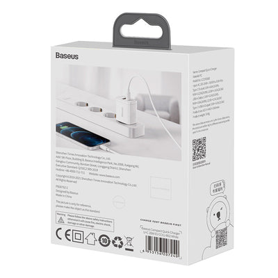 Cargador Rápido Baseus Dual USB y USB - C - 20W - Blanco - Bestmart