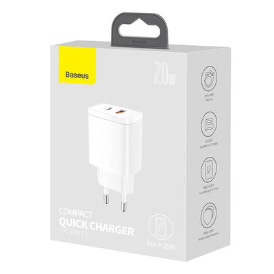 Cargador Rápido Baseus Dual USB y USB - C - 20W - Blanco - Bestmart