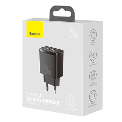 Cargador Rápido Baseus Dual USB y USB - C - 20W - Negro - Bestmart