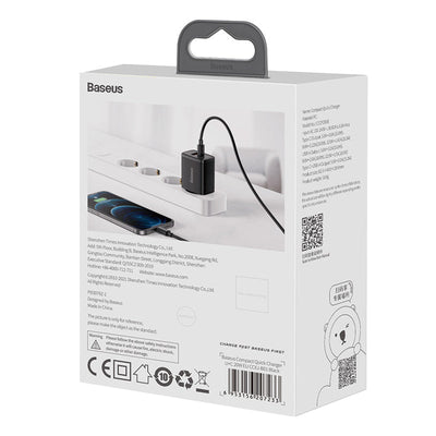 Cargador Rápido Baseus Dual USB y USB - C - 20W - Negro - Bestmart
