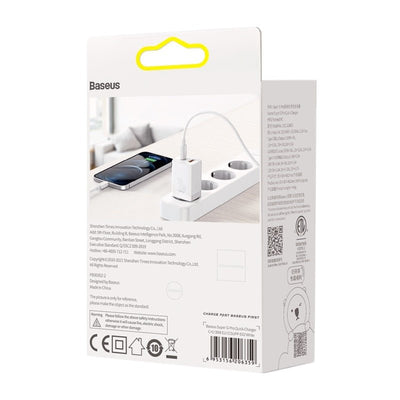 Cargador Rápido Baseus Dual USB y USB - C - 30W - Blanco - Bestmart