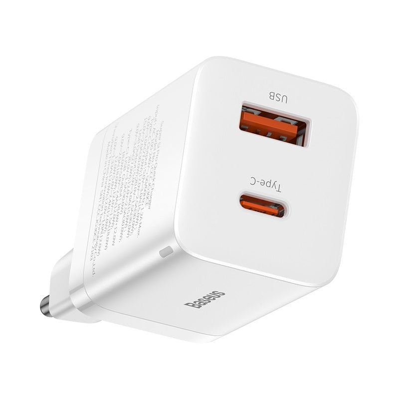 Cargador Rápido Baseus Dual USB y USB - C - 30W - Blanco - Bestmart