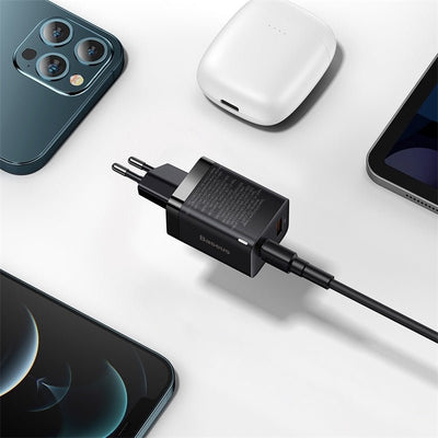 Cargador Rápido Baseus Dual USB y USB - C - 30W - Negro - Bestmart
