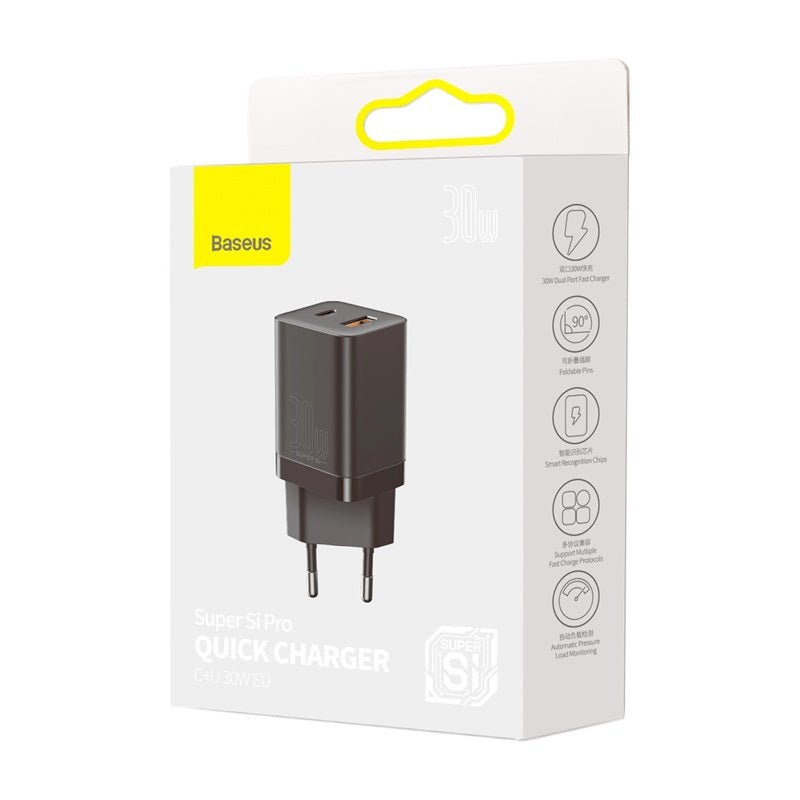 Cargador Rápido Baseus Dual USB y USB - C - 30W - Negro - Bestmart