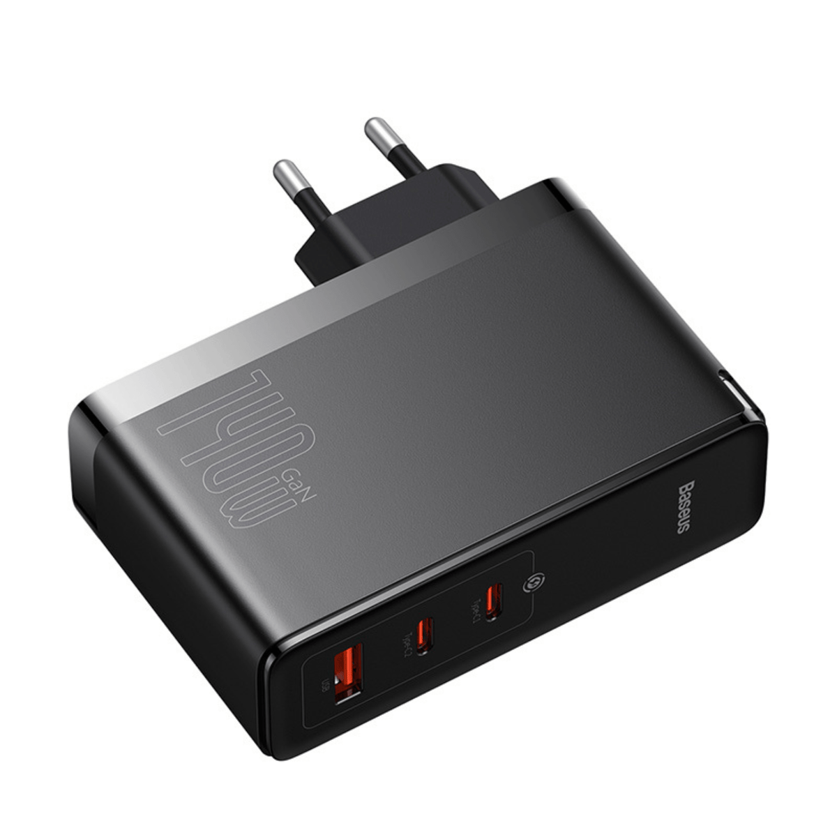 Cargador Rápido Baseus GaN5 Pro USB - C x 2 + USB - Incluye Cable Tipo C - Compatible con Macbook - 140W - Negro - Bestmart