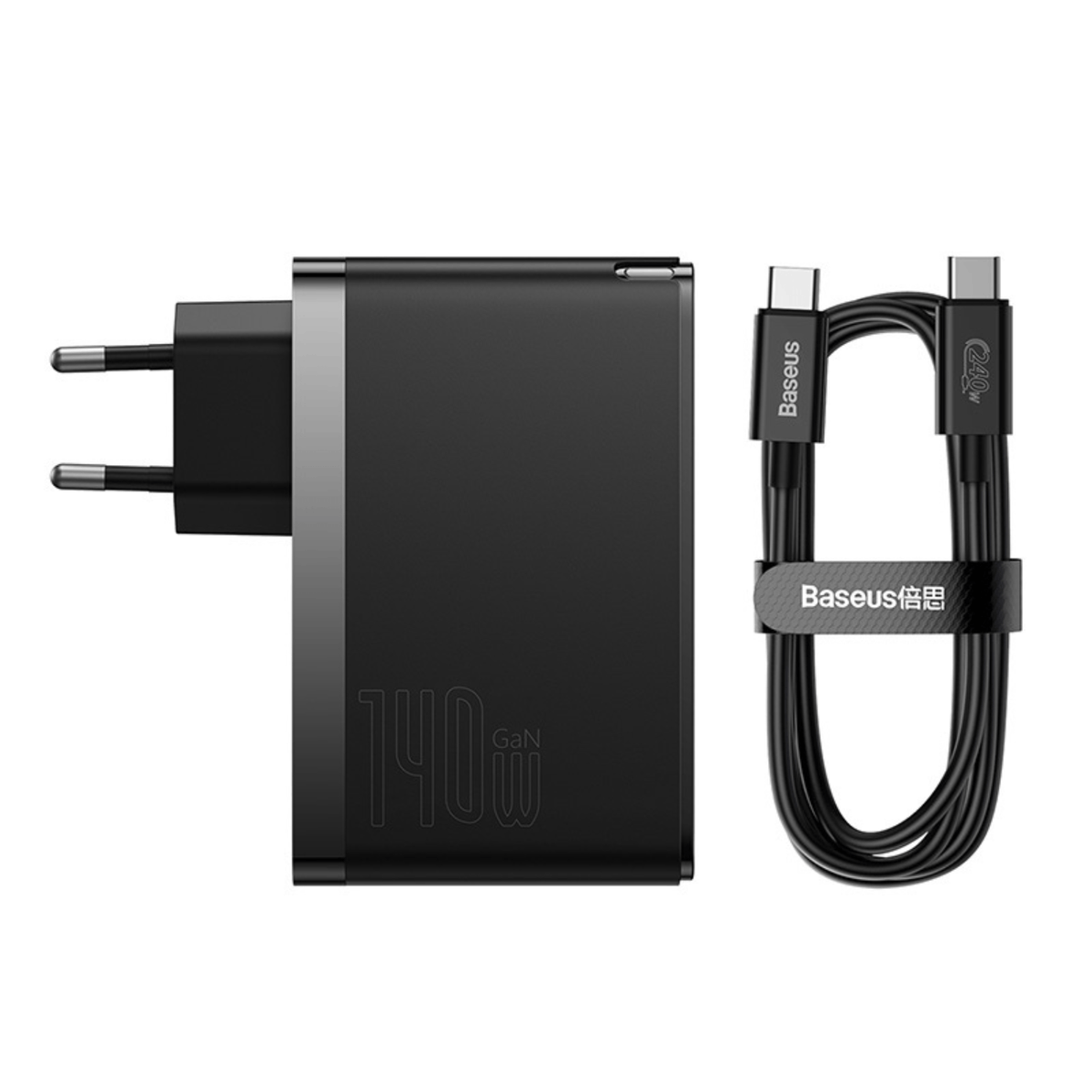 Cargador Rápido Baseus GaN5 Pro USB - C x 2 + USB - Incluye Cable Tipo C - Compatible con Macbook - 140W - Negro - Bestmart