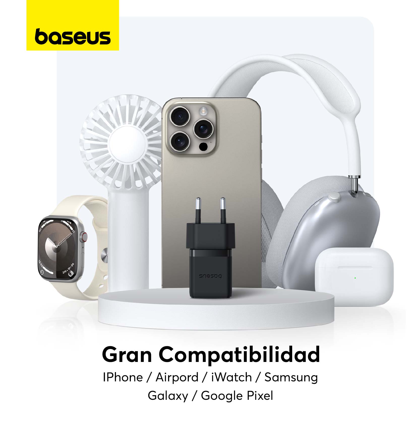 Cargador Rápido Baseus Palm Cluster USB y Tipo C 20W + Cable Tipo C a Tipo C Negro - Bestmart