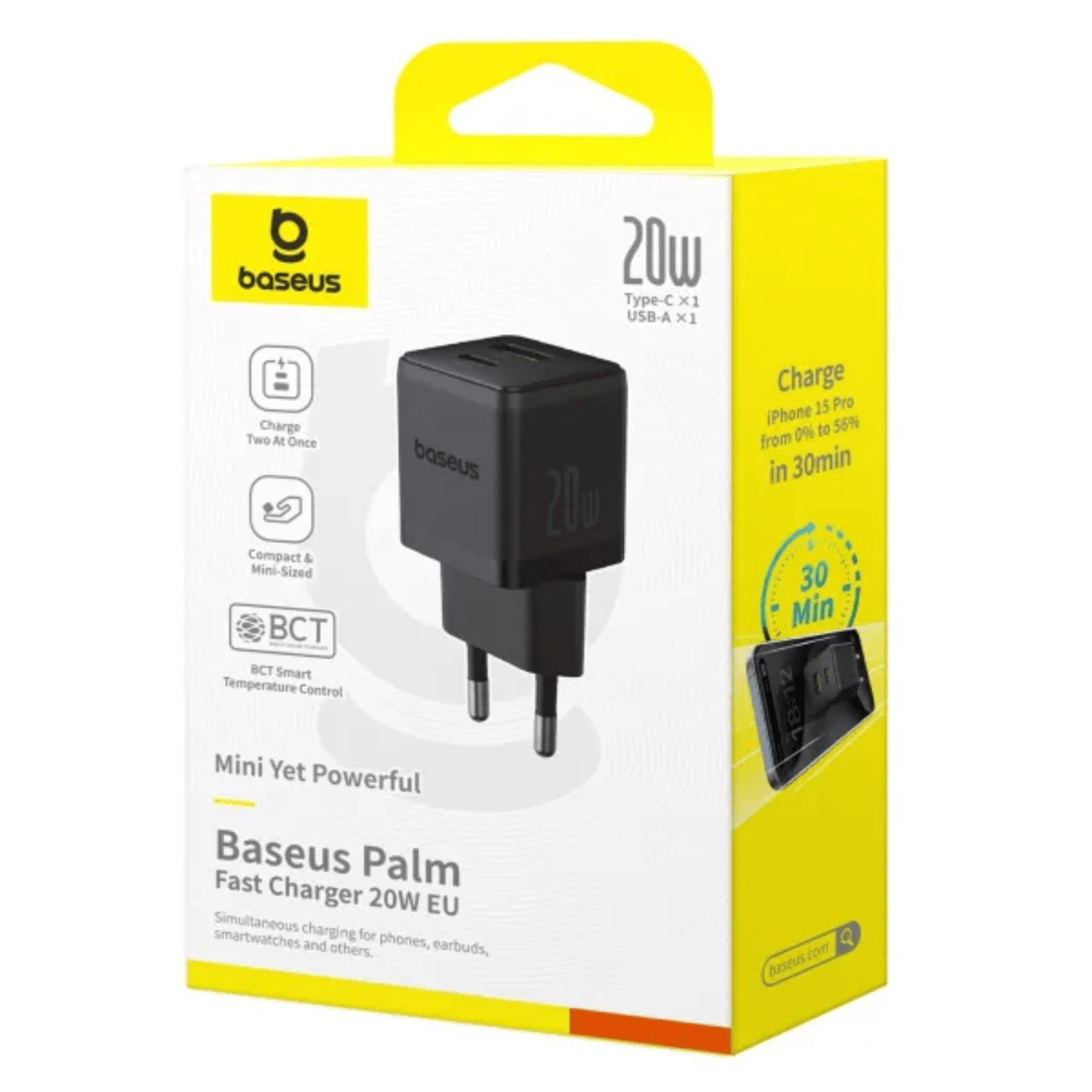 Cargador Rápido Baseus Palm Cluster USB y Tipo C 20W Negro - Bestmart