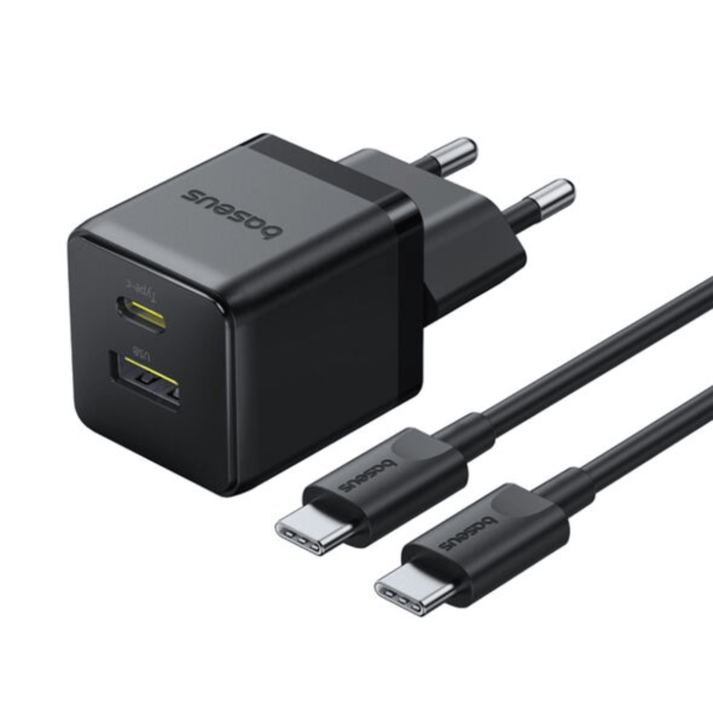 Cargador Rápido Baseus Palm Cluster USB y USB-C 30W + Cable USB-C a USB-C Negro