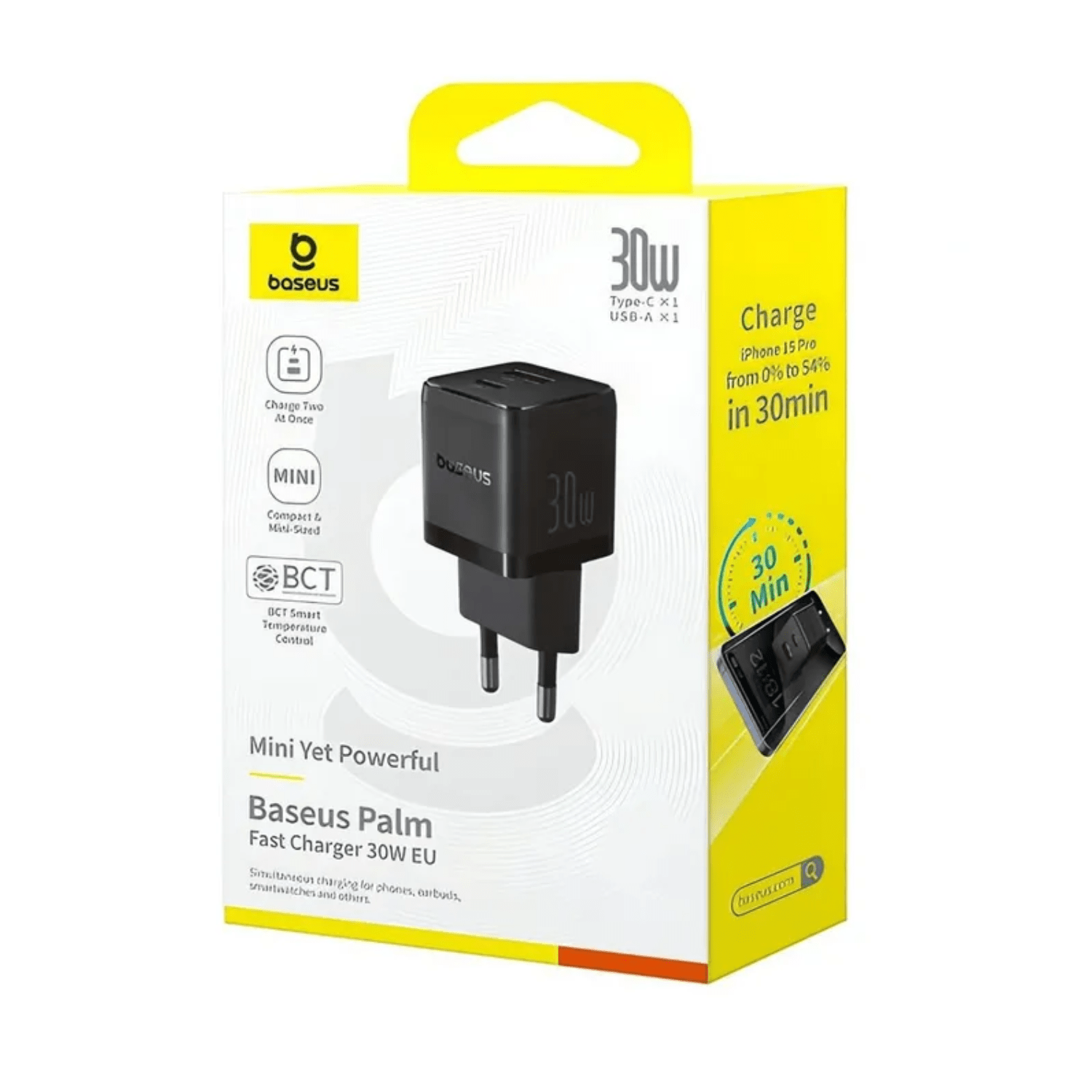 Cargador Rápido Baseus Palm Cluster USB y Tipo C 30W Negro - Bestmart