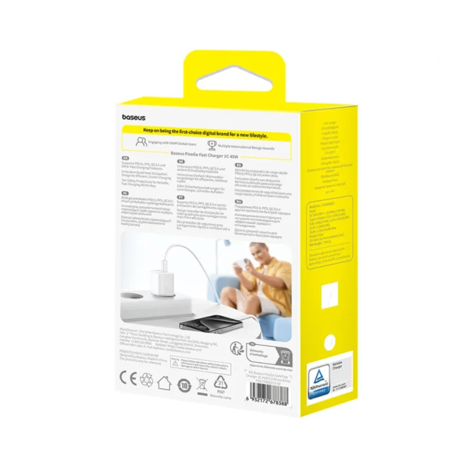 Cargador Rápido Baseus PicoGo GaN6 USB C 45W Blanco - Bestmart