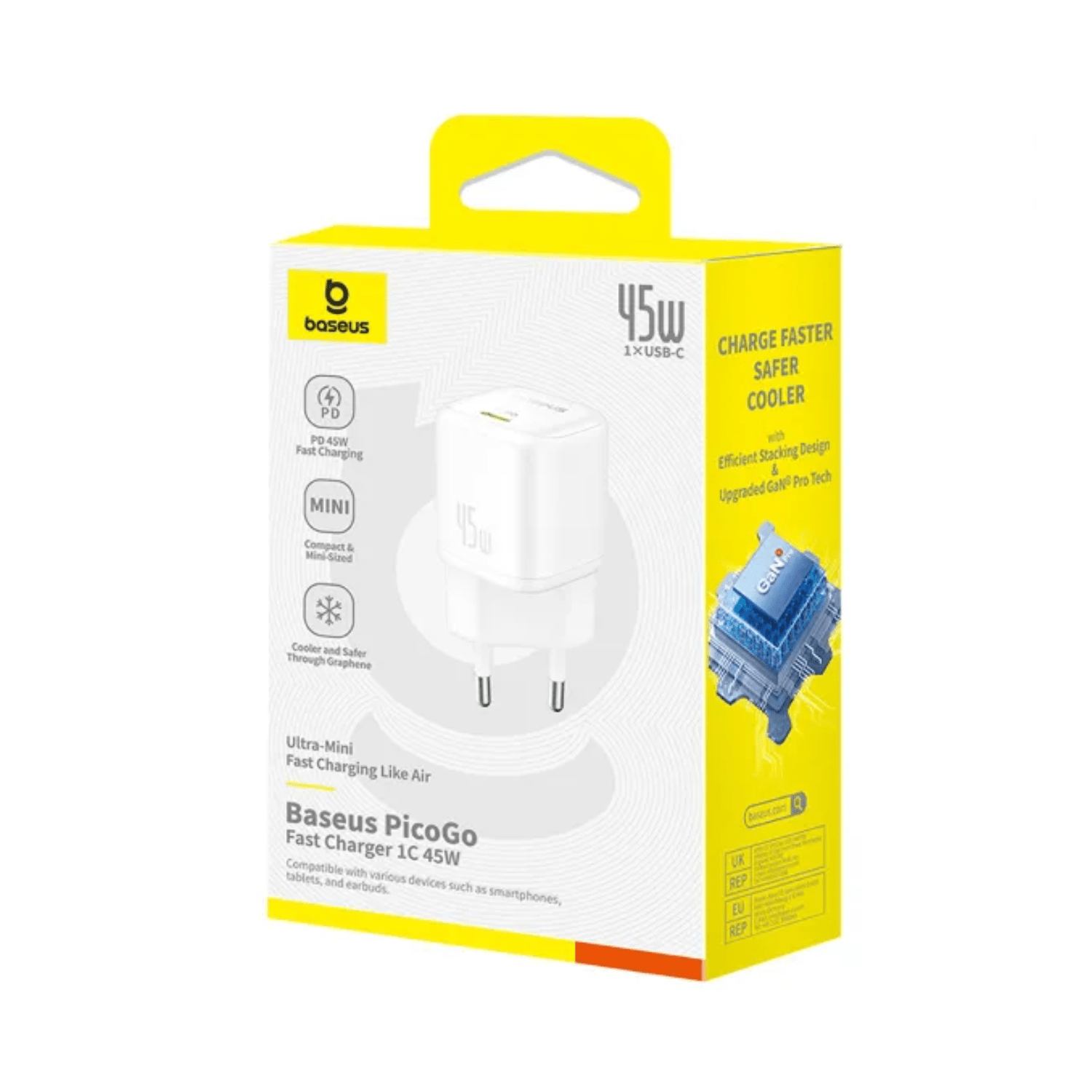 Cargador Rápido Baseus PicoGo GaN6 USB C 45W Blanco - Bestmart