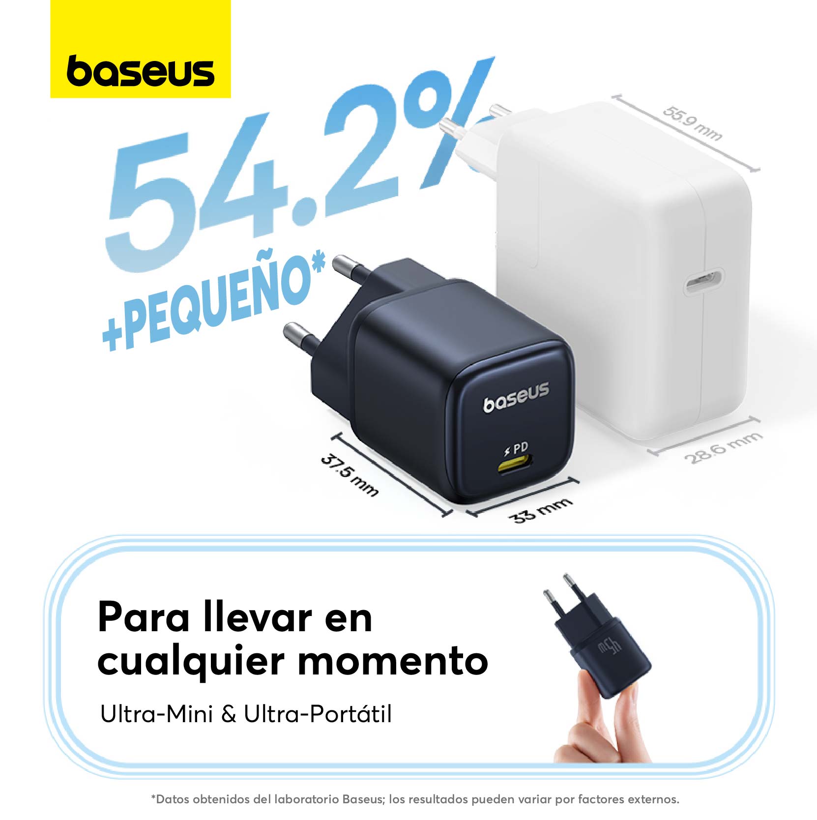 Cargador Rápido Baseus PicoGo GaN6 USB C 45W Negro - Bestmart