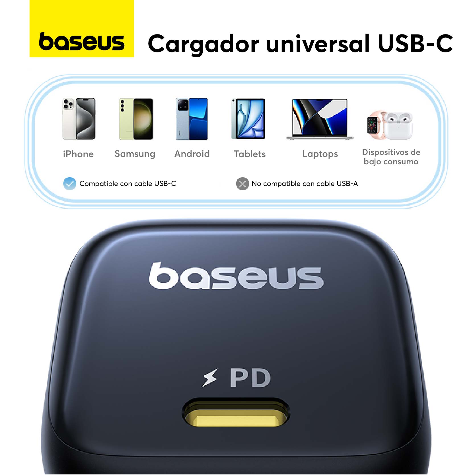 Cargador Rápido Baseus PicoGo GaN6 USB C 45W Negro - Bestmart