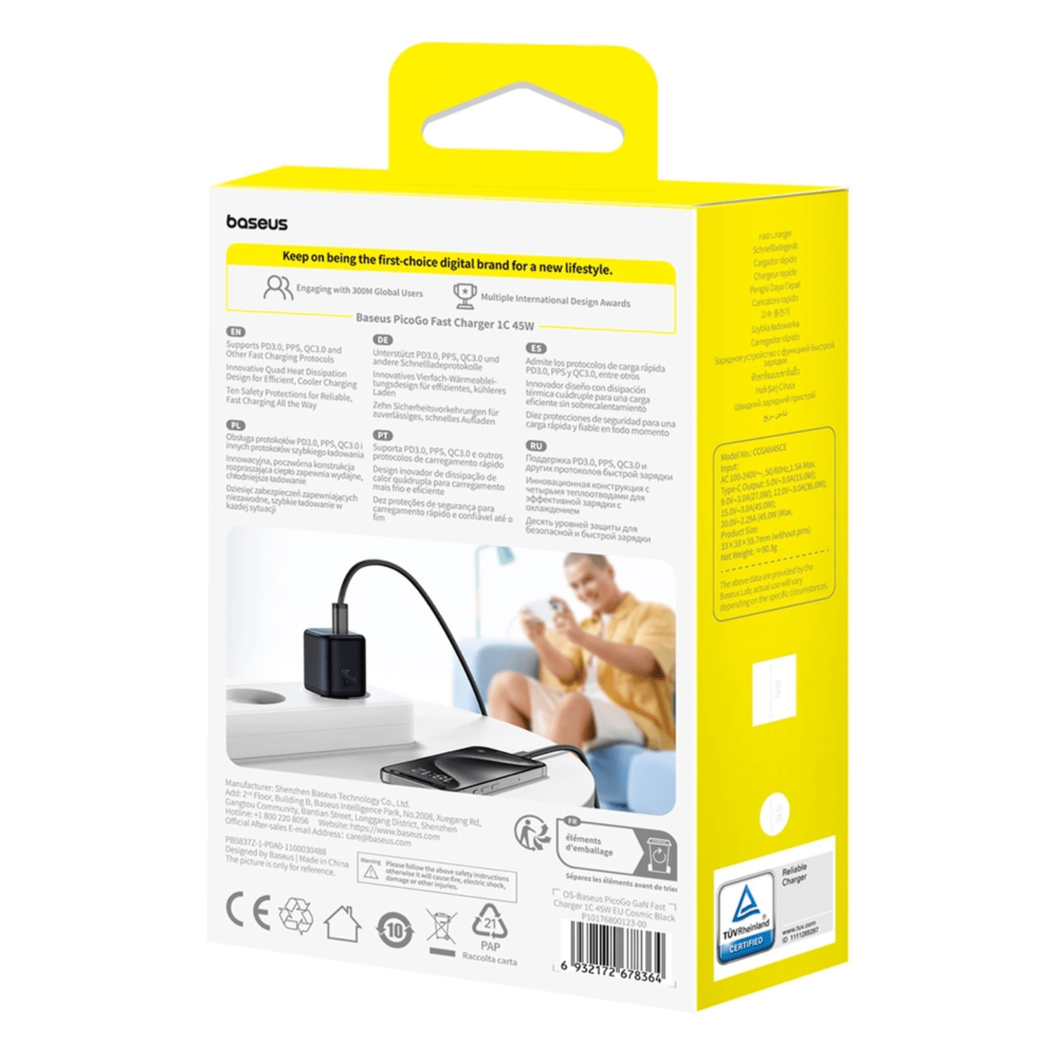 Cargador Rápido Baseus PicoGo GaN6 USB C 45W Negro - Bestmart