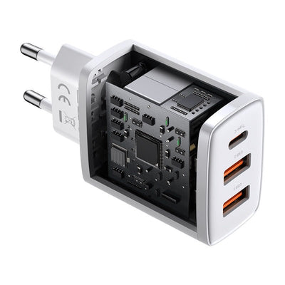 Cargador Rápido e Inteligente Baseus Triple USB x 2 y USB - C - 30W - Blanco - Bestmart