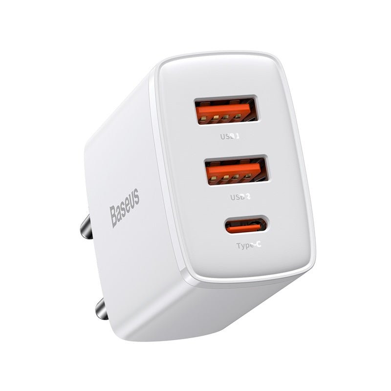 Cargador Rápido e Inteligente Baseus Triple USB x 2 y USB - C - 30W - Blanco - Bestmart