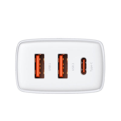 Cargador Rápido e Inteligente Baseus Triple USB x 2 y USB - C - 30W - Blanco - Bestmart