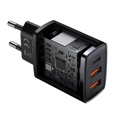 Cargador Rápido e Inteligente Baseus Triple USB x 2 y USB - C - 30W - Negro - Bestmart