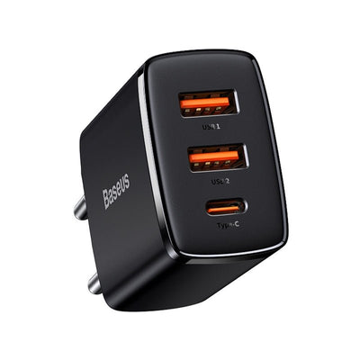 Cargador Rápido e Inteligente Baseus Triple USB x 2 y USB - C - 30W - Negro - Bestmart