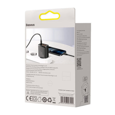 Cargador Rápido e Inteligente Baseus Triple USB x 2 y USB - C - 30W - Negro - Bestmart