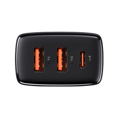 Cargador Rápido e Inteligente Baseus Triple USB x 2 y USB - C - 30W - Negro - Bestmart
