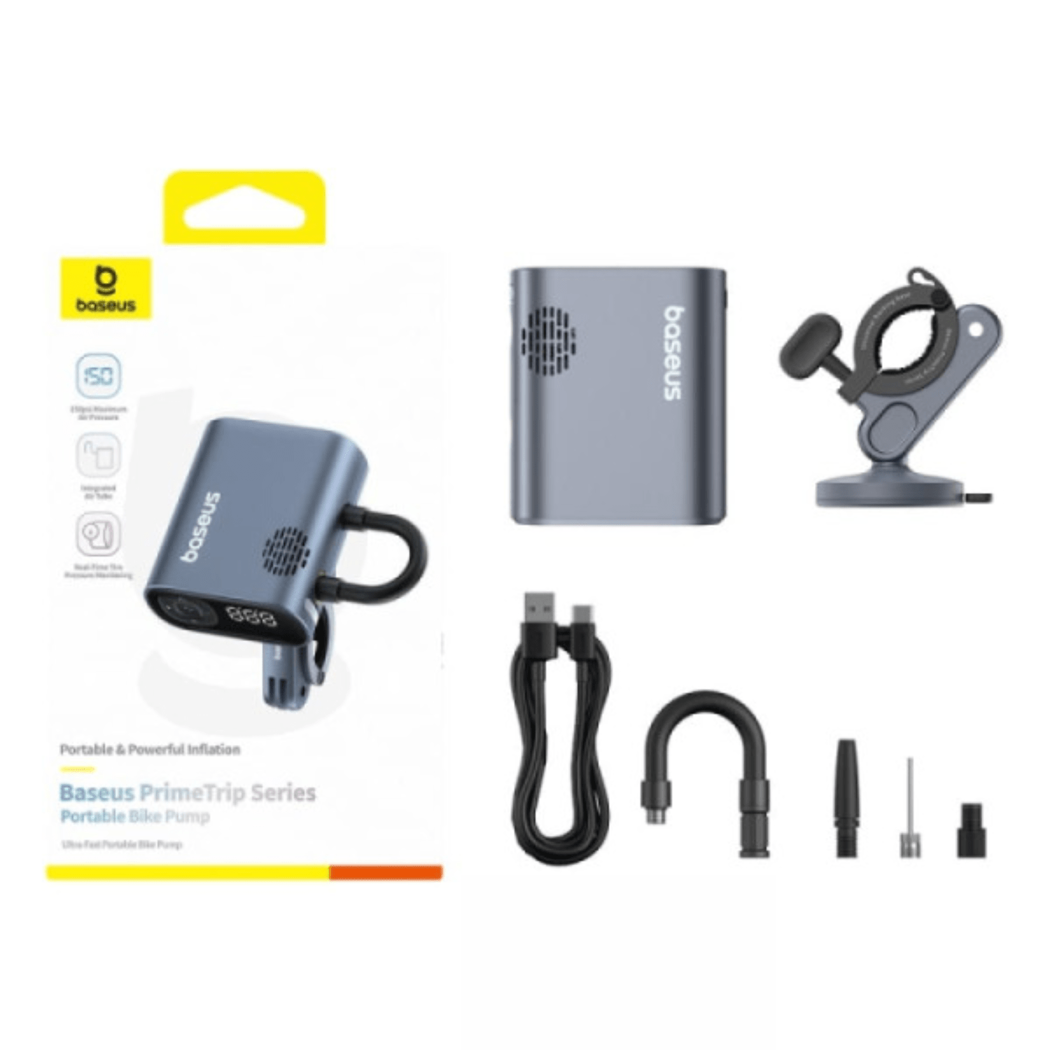 Inflador portátil Baseus PrimeTrip 150 PSI con pantalla LED y carga rápida Negro - Bestmart