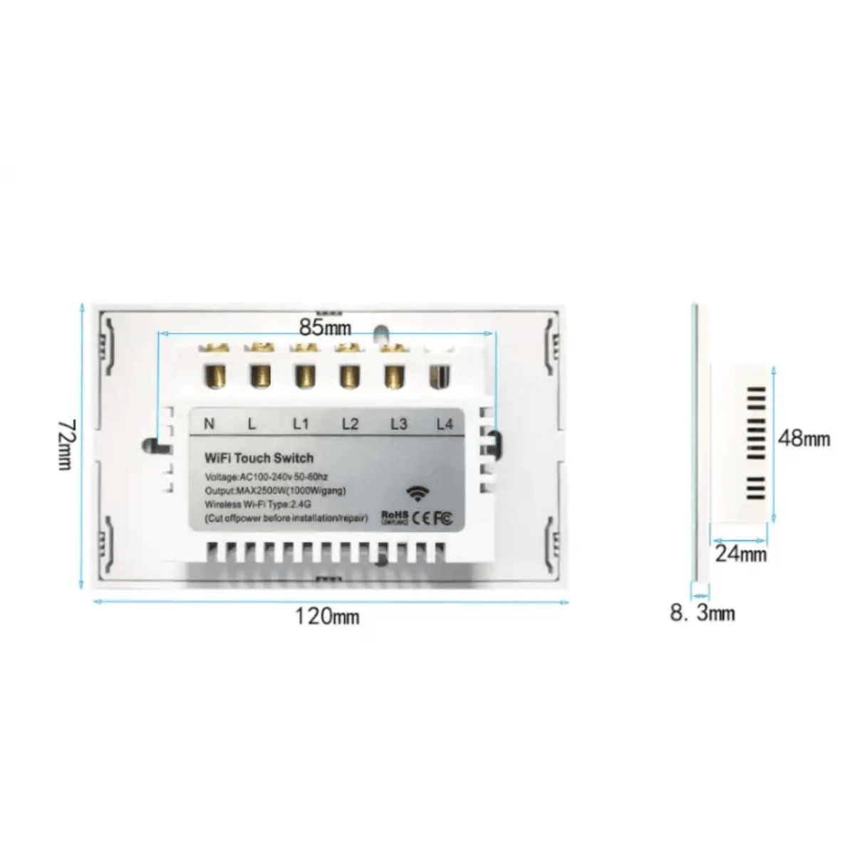 Interruptor de pared Sonoff - Sin Neutro de 2 Canales - Blanco - Bestmart