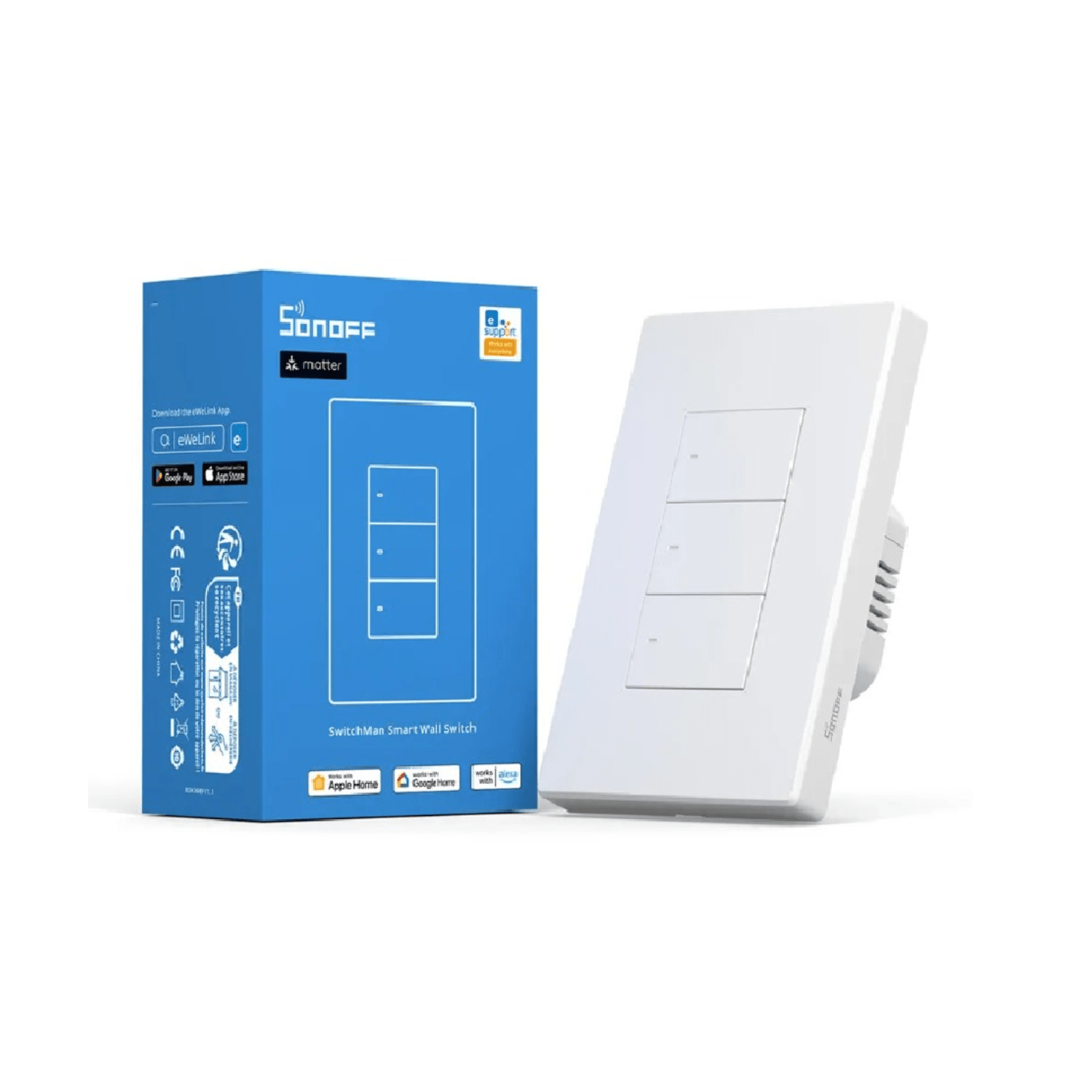 Interruptor de pared Wifi Sonoff M5 3 canales Matter blanco - Bestmart