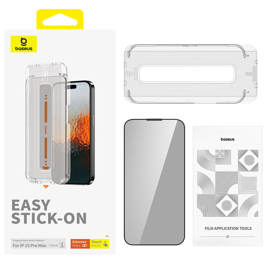 Lámina Protectora Baseus Anti Espía HD para iPhone 15 Pro Max - Series Sapphire - Bestmart